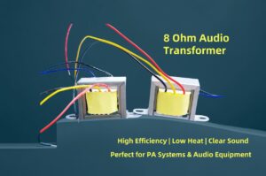 High-efficiency 8 Ohm audio transformer, designed for low heat and clear sound, ideal for professional audio equipment