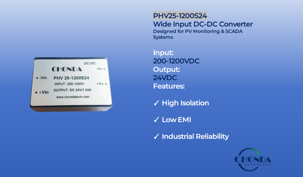 PHV25-1200S24 high voltage DC-DC converter for PV monitoring and SCADA power supply applications