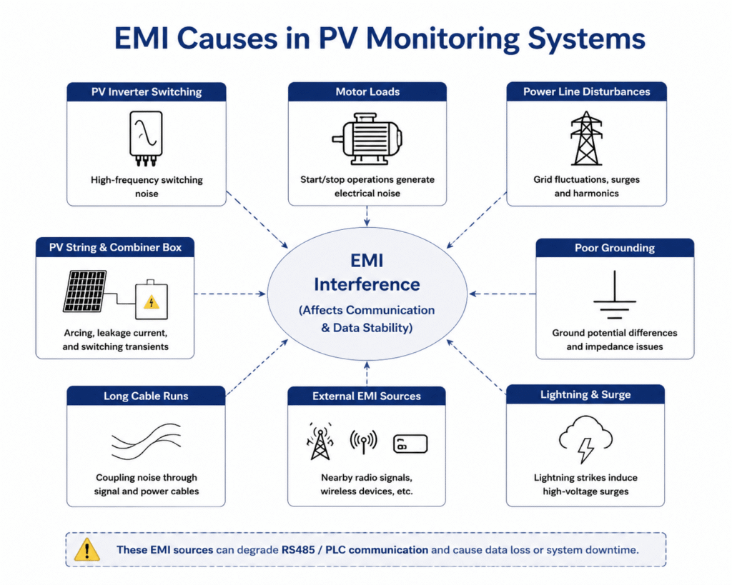 electromagnetic interference sources in PLC communication of PV monitoring system