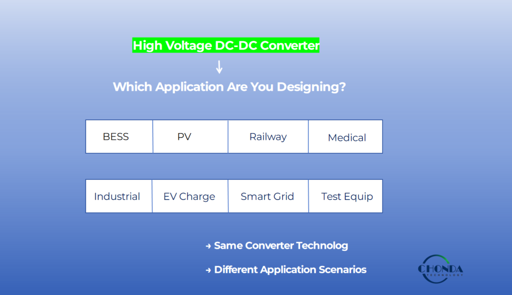 What Is a High Voltage DC-DC Converter Used For?

High voltage DC-DC converters are designed to convert high-voltage DC sources into isolated low-voltage auxiliary power for electronic equipment.

Typical functions include:

Auxiliary power
Electrical isolation
Stable DC output
System protection

Although the converter technology remains fundamentally the same, its application architecture varies depending on the target industry.